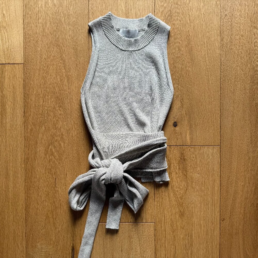 Shimmery 3.1 Phillip Lim silver knit belted top!  Worn once, XS
